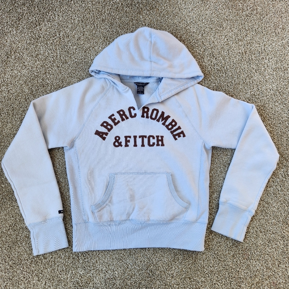 LIKE NEW Abercrombie & Fitch Light Blue Hoodie With Brown Patch Writing Size L